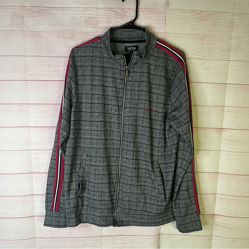 Man Boohoo Man  Houndstooth Print Zipper Track Jacket Size Large‎